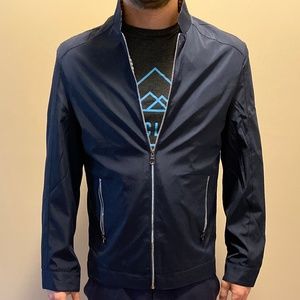 Navy Blue Modern Light Jacket with Check Accents